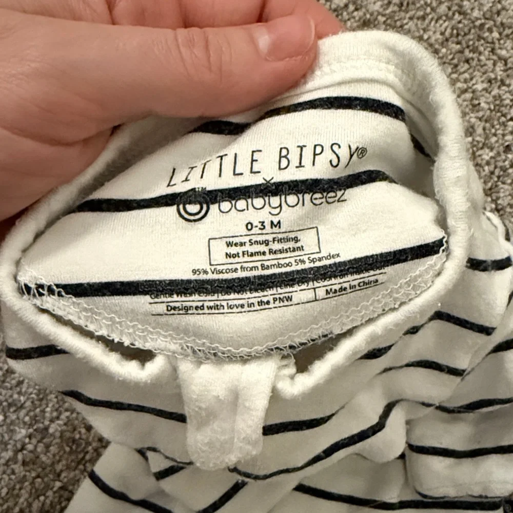 Little Bipsy Black and White Striped Footie Pajamas 0-3 months